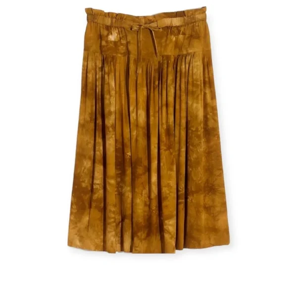 Madewell Tie Front Paperbag Midi Skirt in Egyptian Gold Tie Dye Sz S - Picture 2 of 13